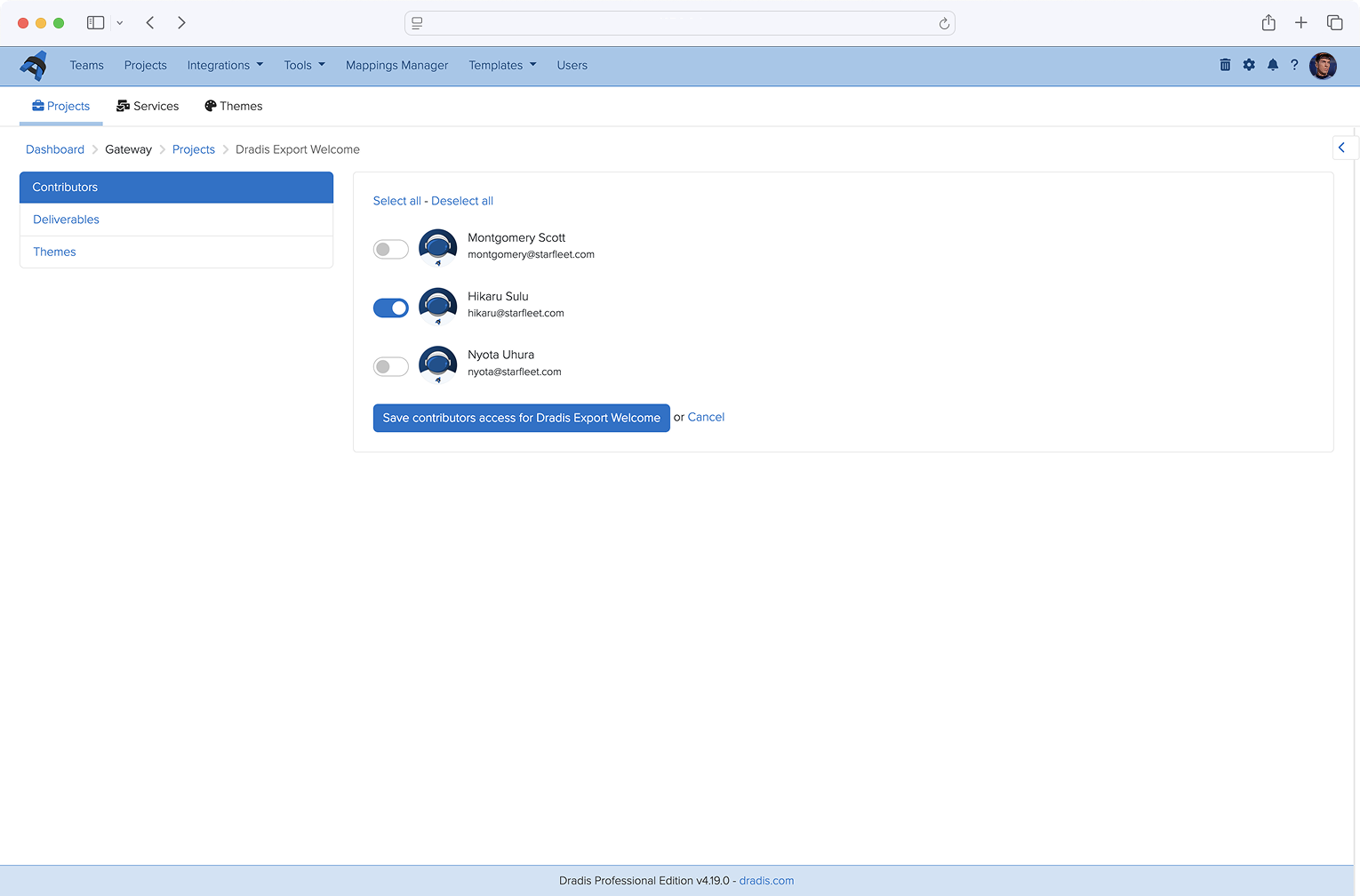 Screenshot of a contributor access being toggled