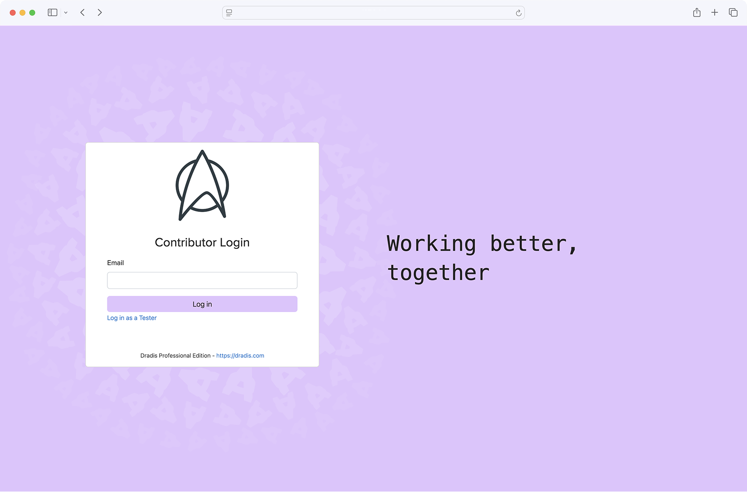 Screenshot of the default Gateway contributor login screen