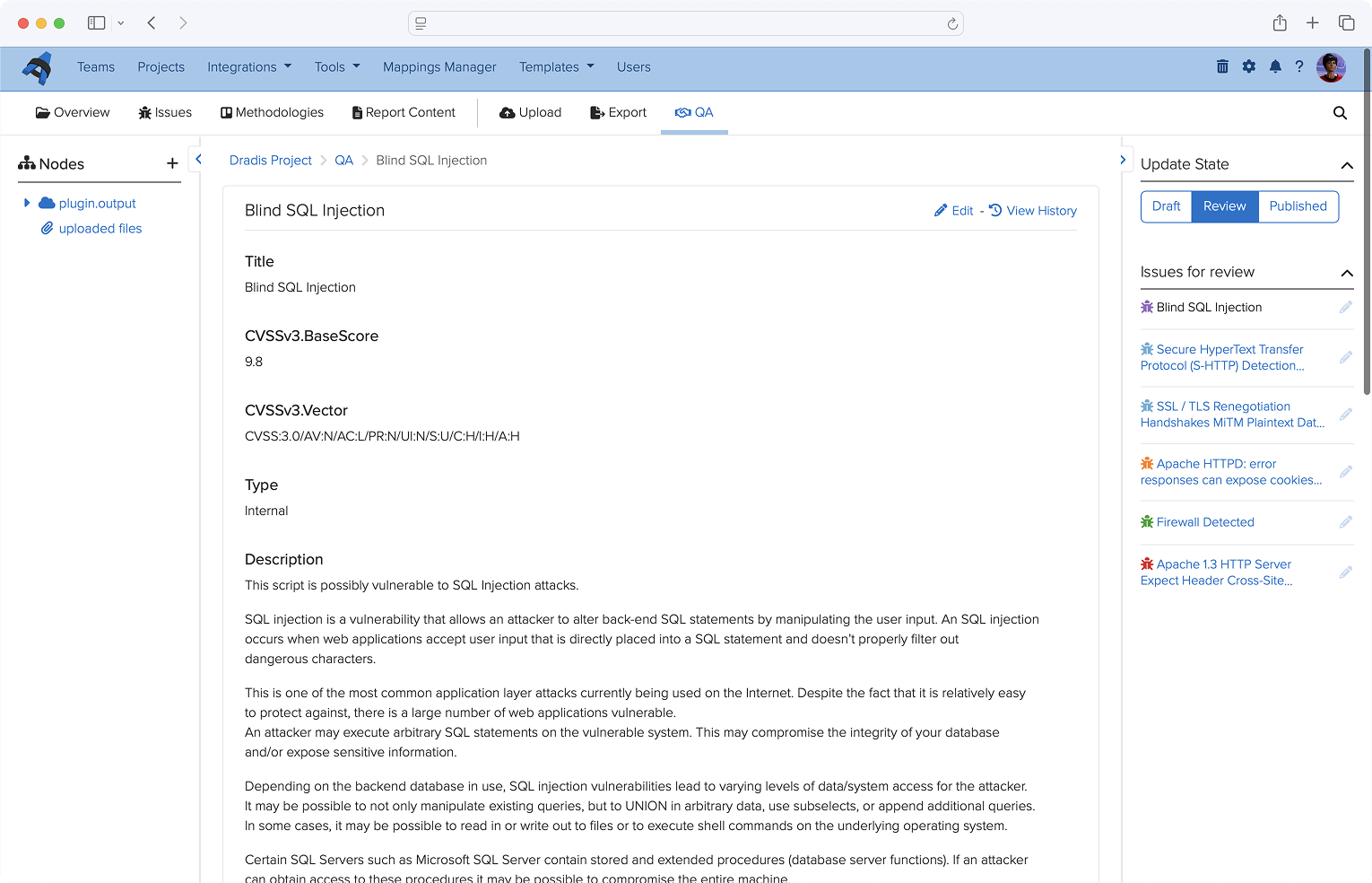 Quality Assurance view displaying issues that are ready for review