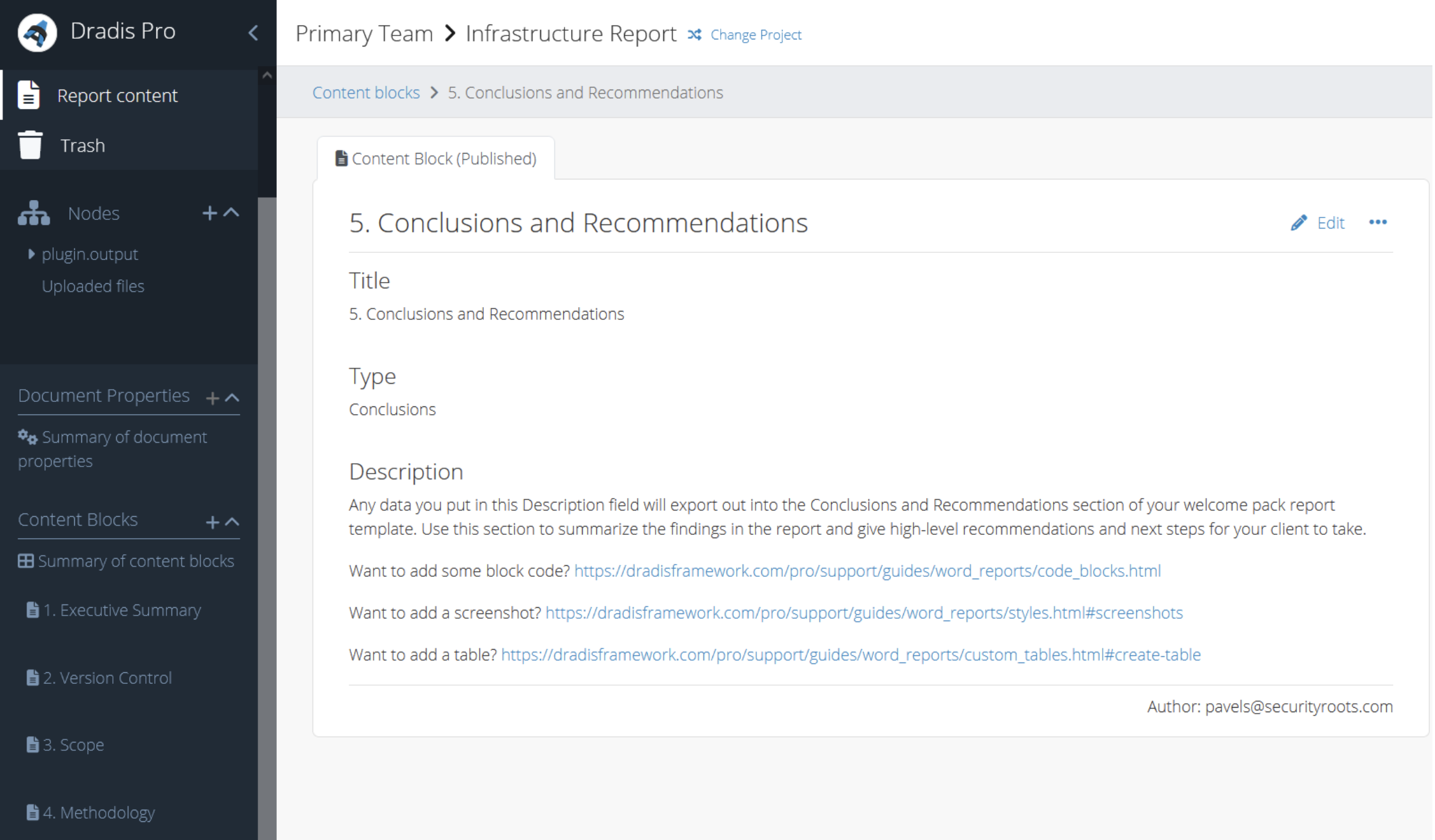 Dradis Report Conclusions Section