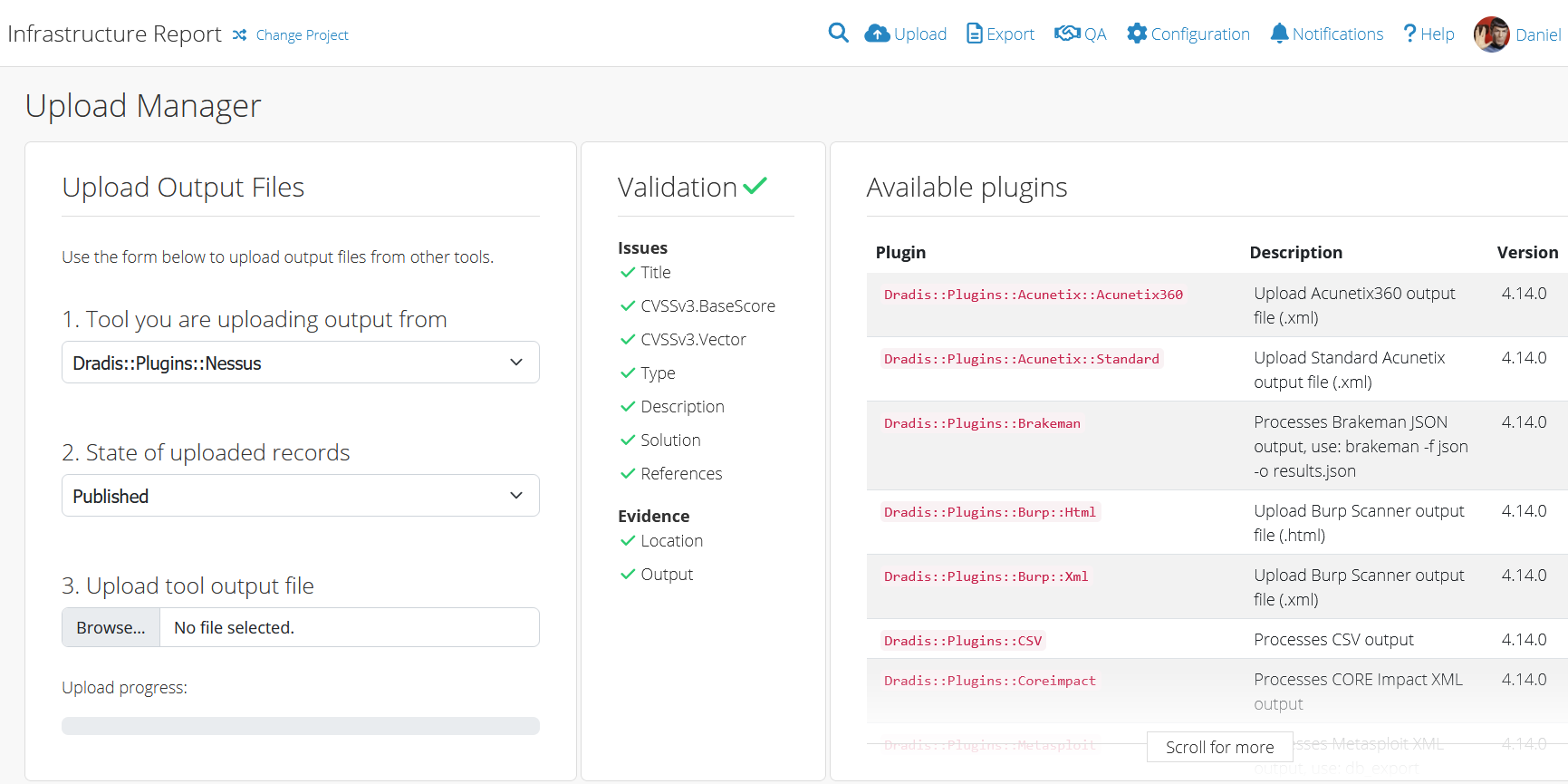 Upload Manager: list of available plugins