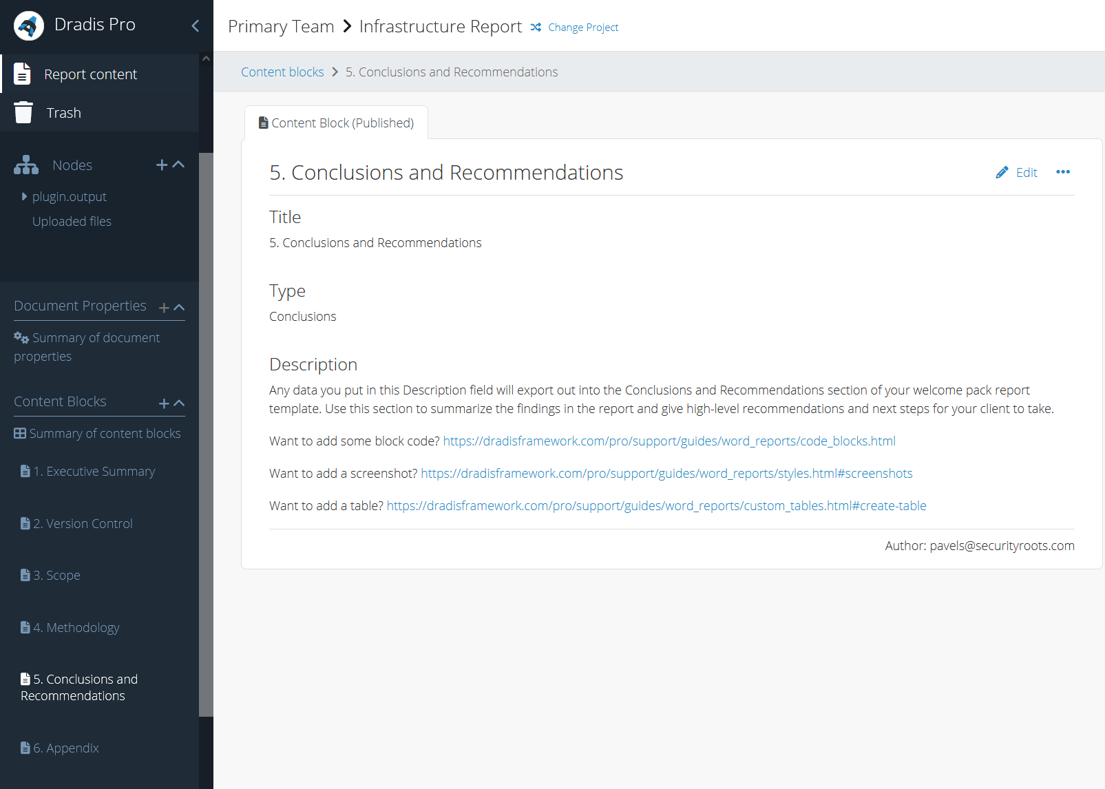 Shows a capture of the structure created after using the web applications methodology.