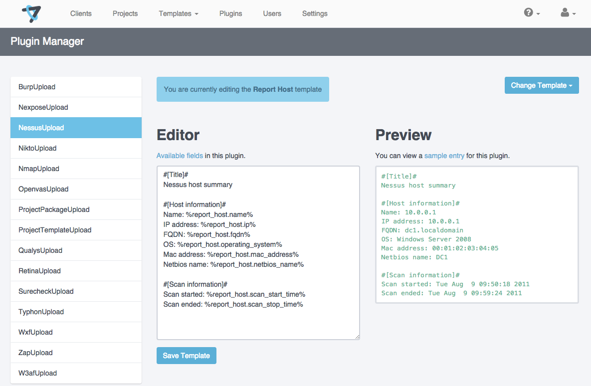 Using the Mappings Manager to customize the NessusUpload template