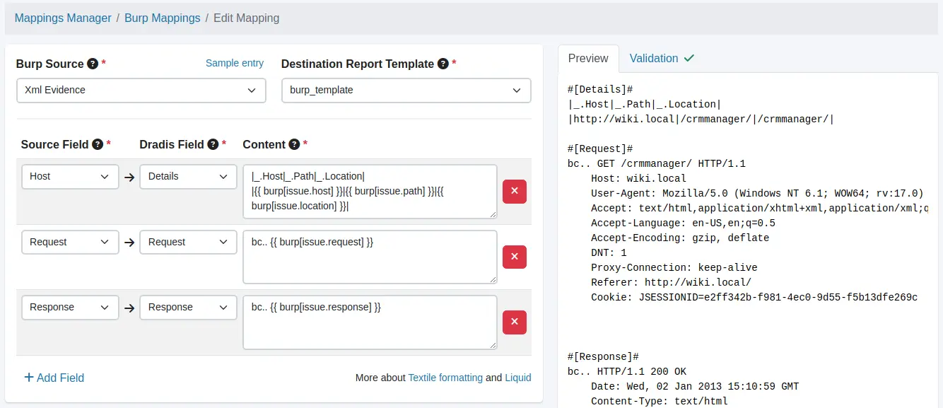 Using the Mappings Manager to customize the NessusUpload template