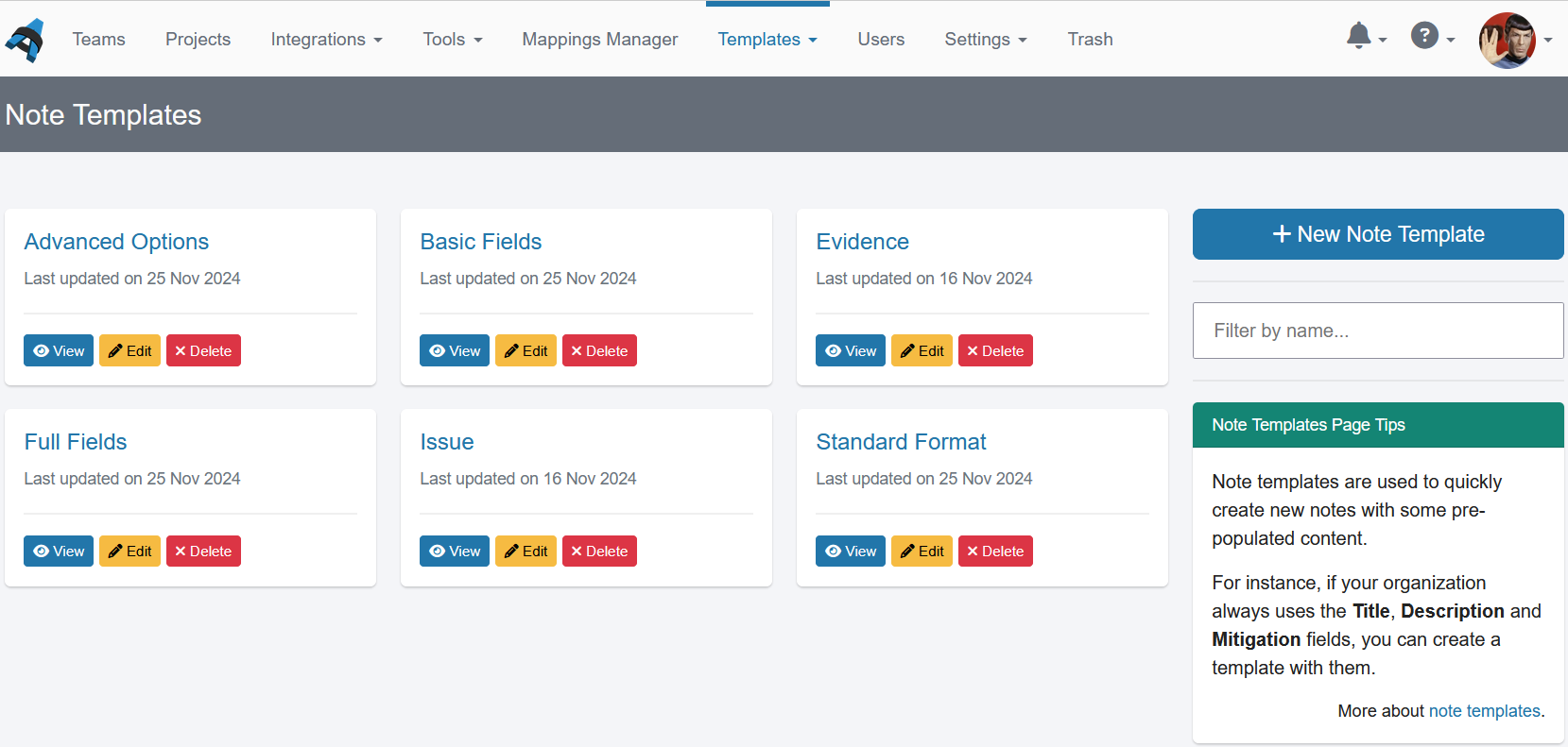 Shows the project creation page with a drop down list with the available methodologies.