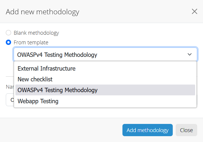 Shows the dropdown list of available methodologies.